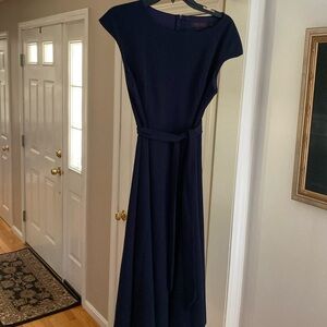 Navy dress with cap sleeves.